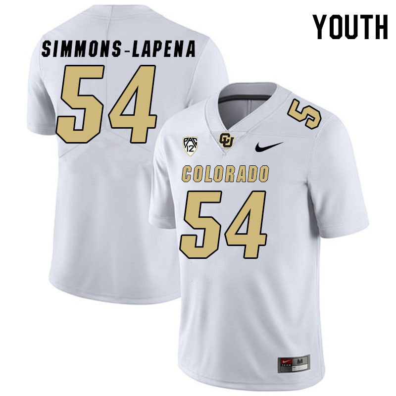 Youth #54 Bo Simmons-Lapena Colorado Buffaloes College Football Jerseys Stitched Sale-White